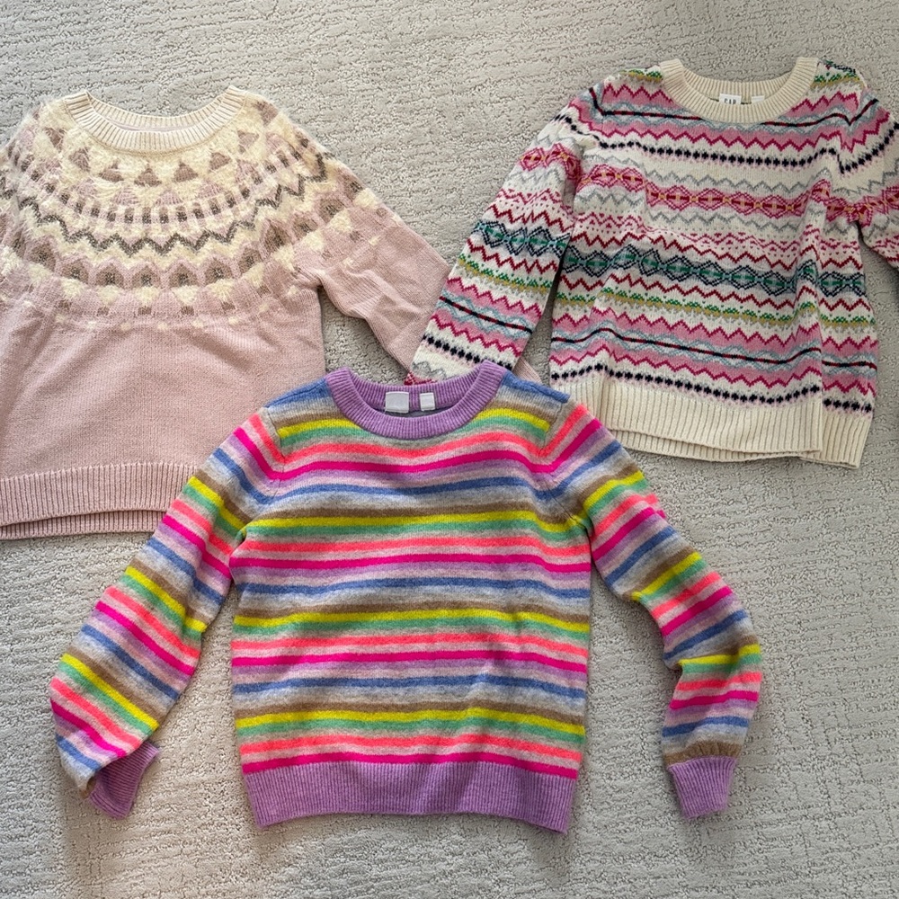 Set of 3 GAP Multicolor Striped and Patterned Kids Sweaters